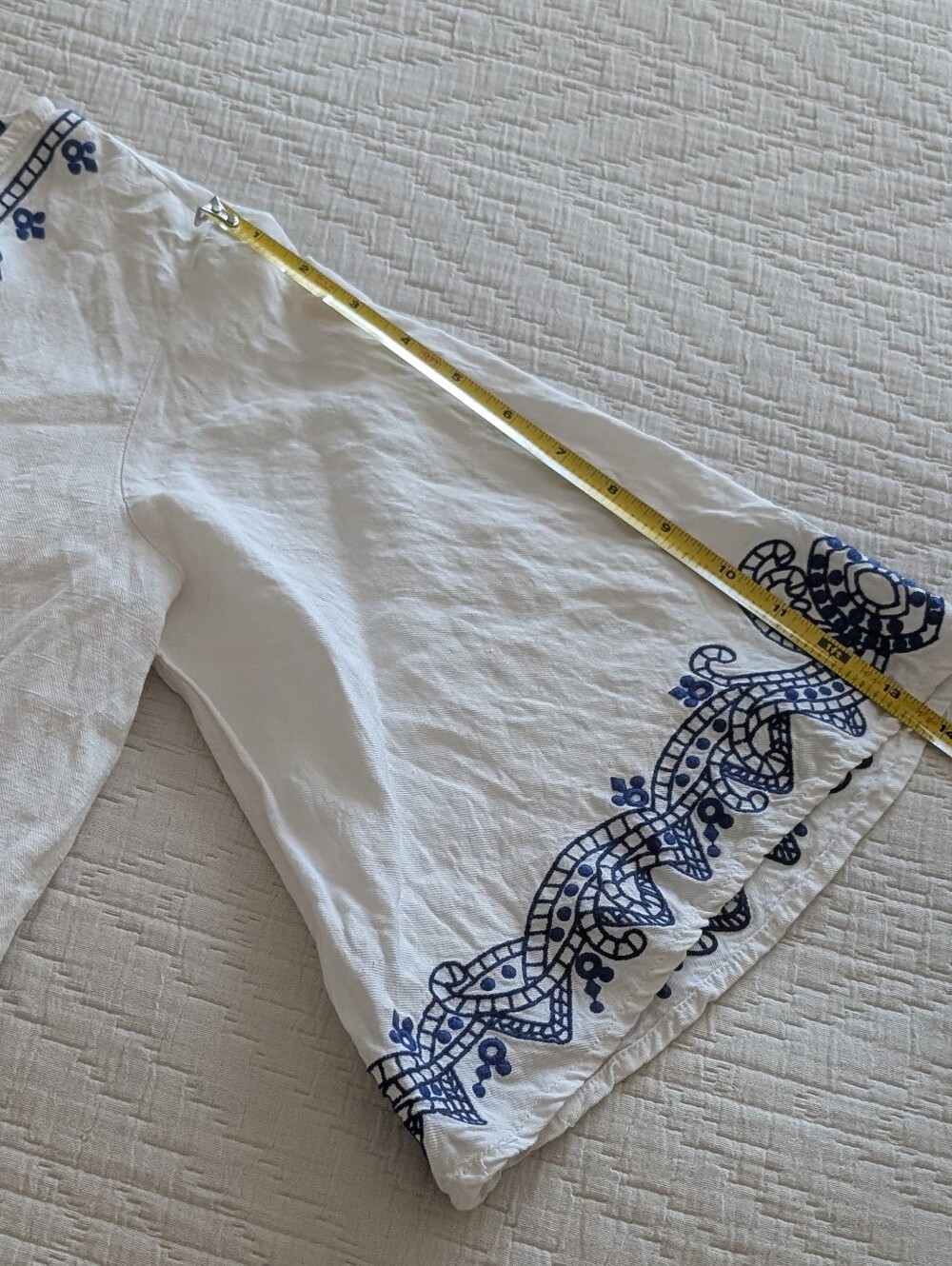 Lauren Ralph Lauren White Linen Flair Sleeve Shorts Romper Navy Embroidery Sz 6 - Picture 3 of 10